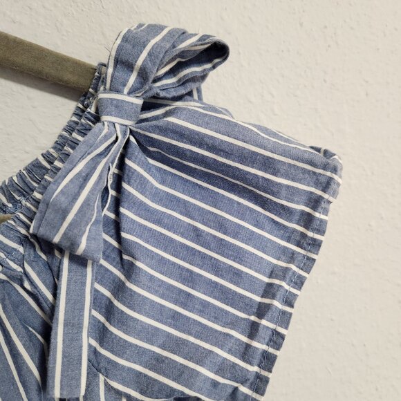 Nordstrom Lush 100% Cotton Off Shoulder French AllureBlue Striped Shirt Medium - Picture 5 of 7